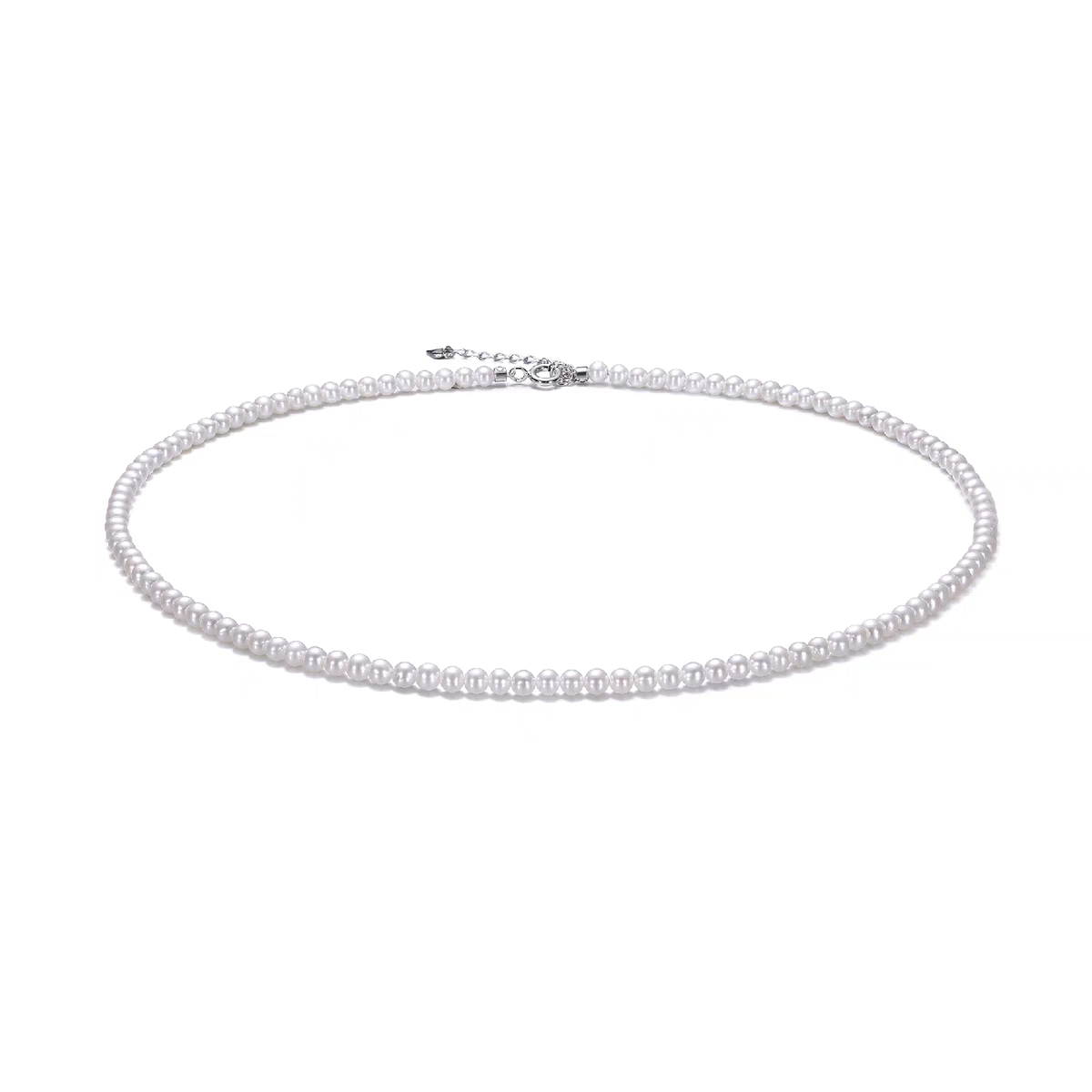 3-3.5mm Classic Pearl Necklace (Silver)