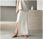 Interwoven belt slit high waist long skirt white
