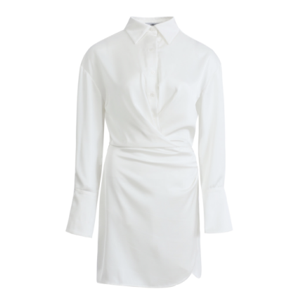 Satin belted shirt dress white