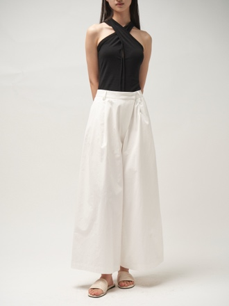 White wide-leg slanted trousers