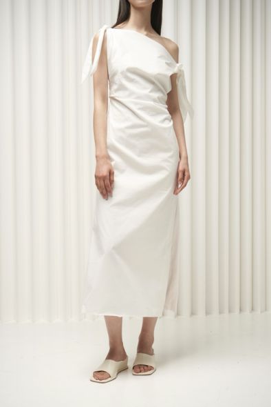 Drop shoulder strappy long dress in white