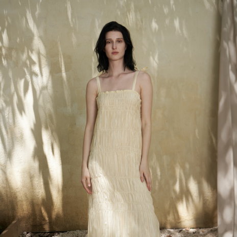 White suspender pleated tube top dress