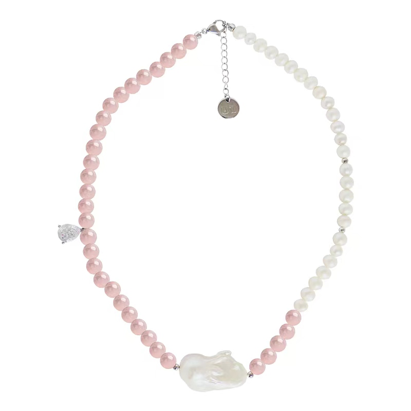 pink crystal pearl necklace pink crystal