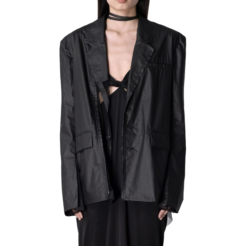 Waxed poplin plum blossom mesh embroidered jacket