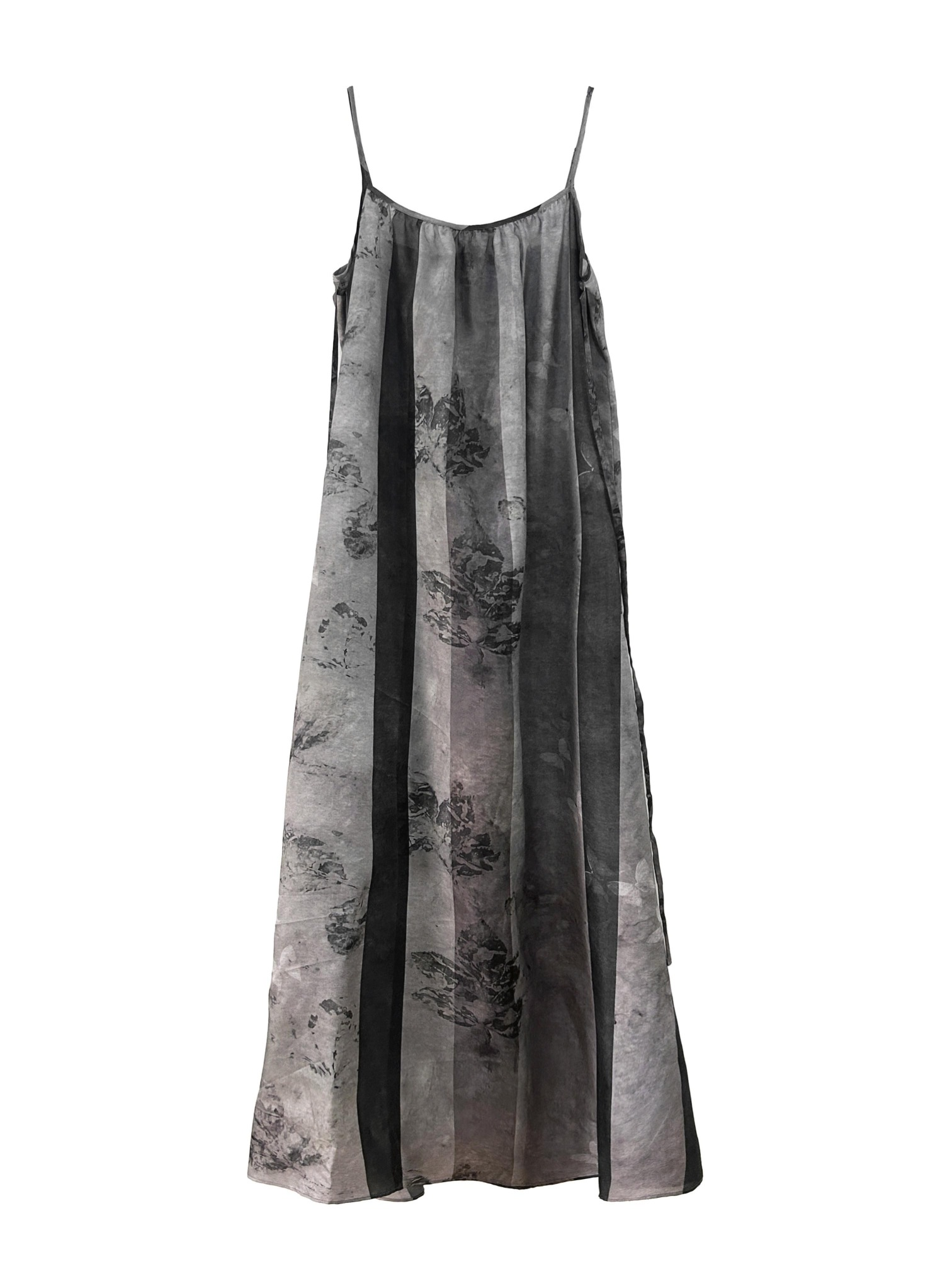 Dead leaves and butterfly print textured three-dimensional acetate ribbon dress