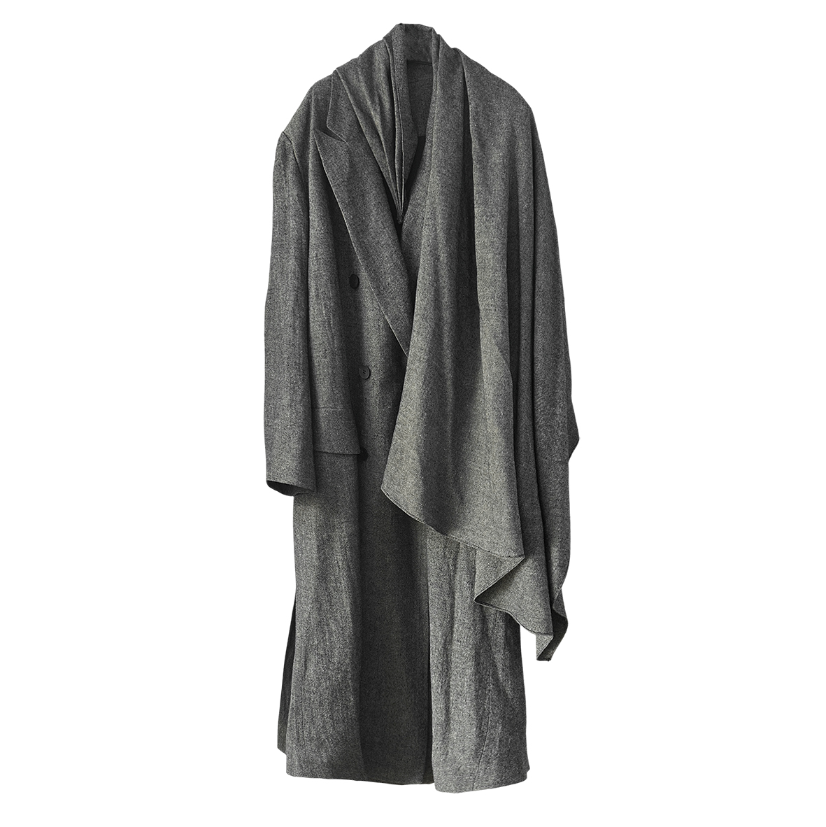 Wool shawl broad shoulder coat gray
