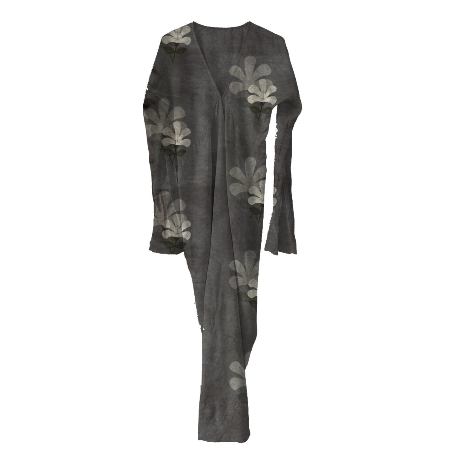 Original Gurixiang printed cupro silk draped v-neck gray dress gray