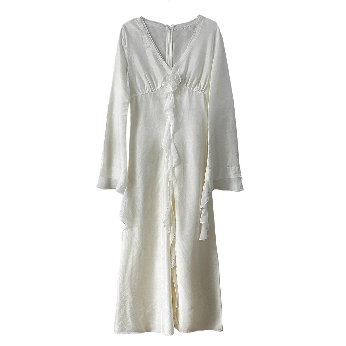 Original dark pattern jacquard splicing silk draped cutting slim dress white