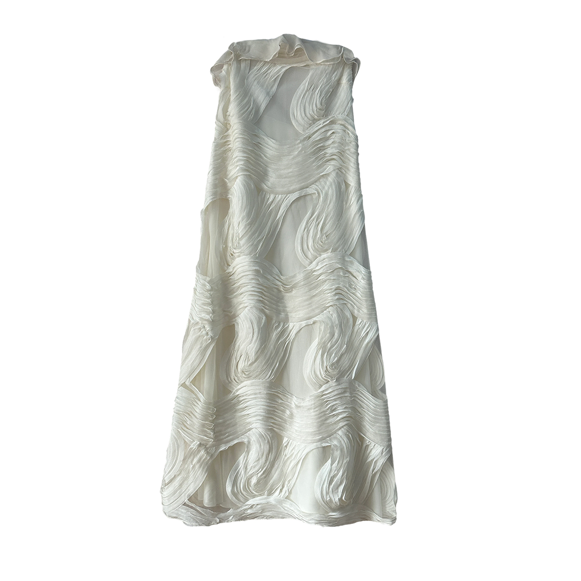 Three-dimensional wavy fabric splicing ruffled halterneck large skirt long dress white