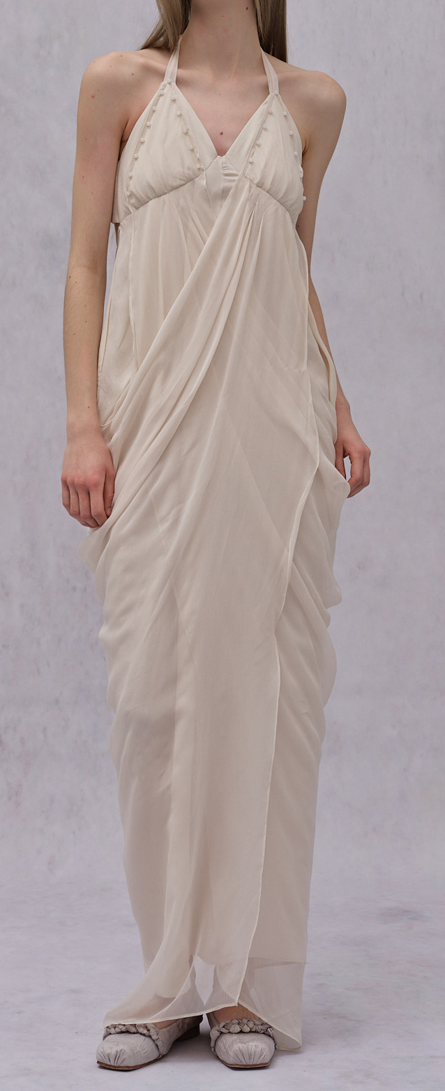 Three-dimensional cutting cross structure silk halterneck holiday white dress white