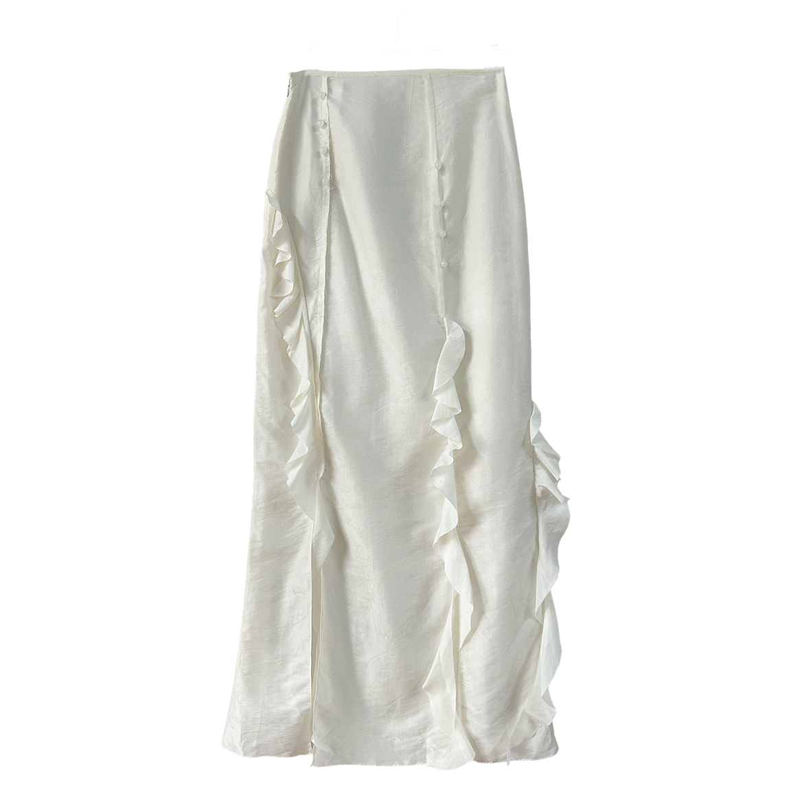 Dark pattern jacquard three-dimensional cutting ruffled long milky white skirt white