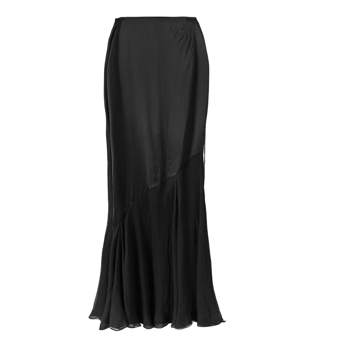 Three-dimensional cropping hip fishtail stitching silk black ribbon skirt black