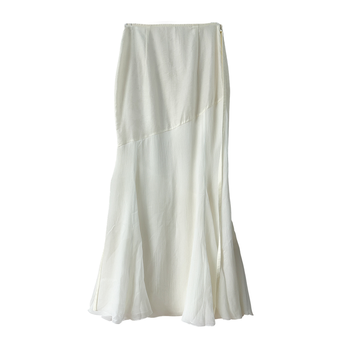 Three-dimensional cropping hip fishtail stitching silk white ribbon skirt white