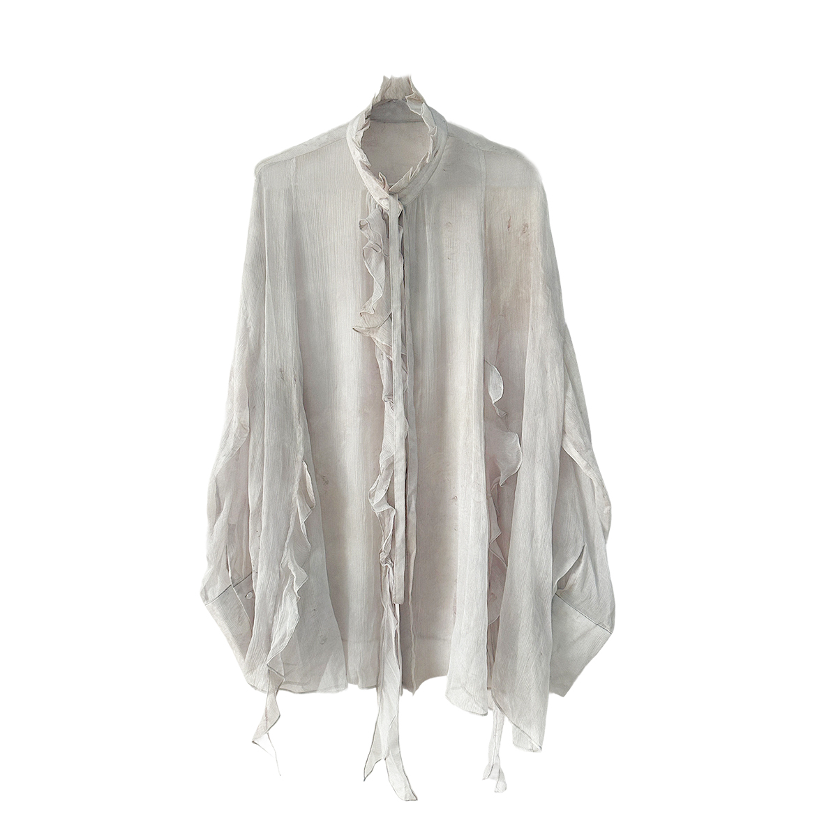 Original plant-dyed printed silk draped cut ruffled palace style shirt white