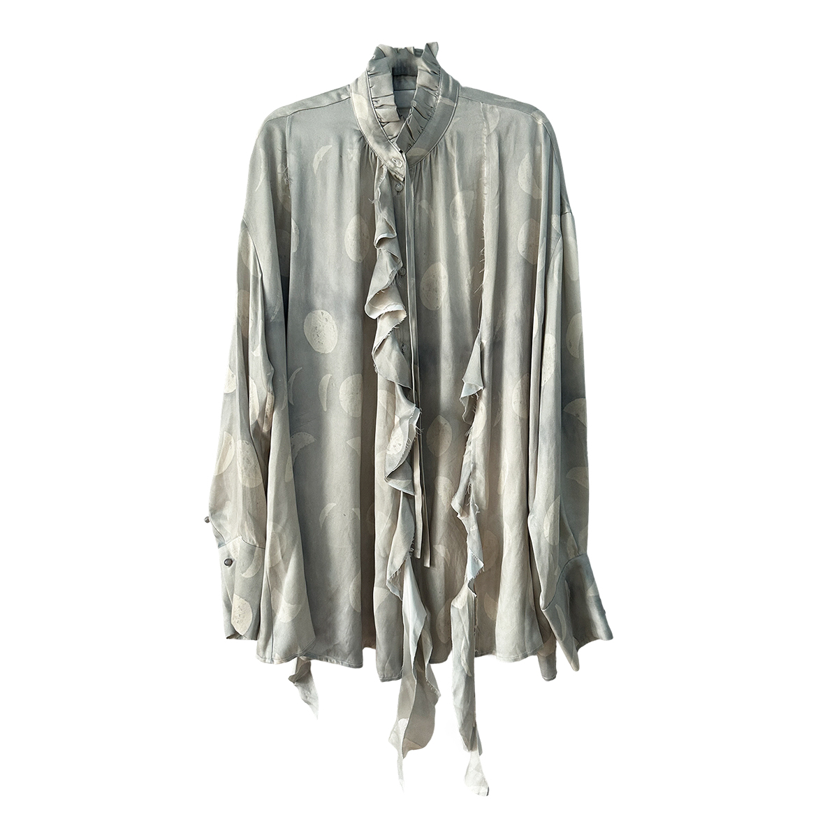 Original moon print cupro draped ruffled palace style shirt blue