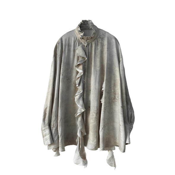 Original plant-dyed printed cupro draped cut ruffled palace style shirt
