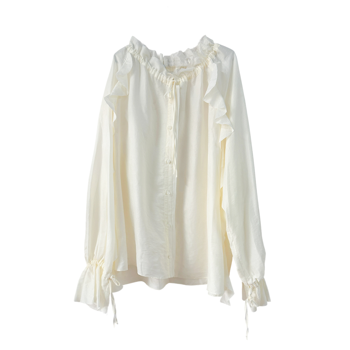 Ruffled silk drawstring lace-up shirt pink