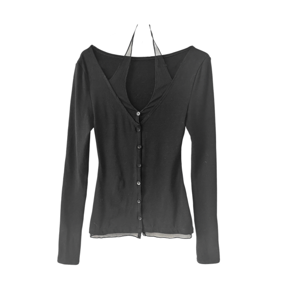 Slim fit halter neck stretch knit black cardigan