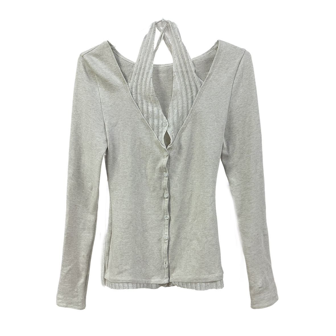 Slim fit halterneck stretch knit cream cardigan white