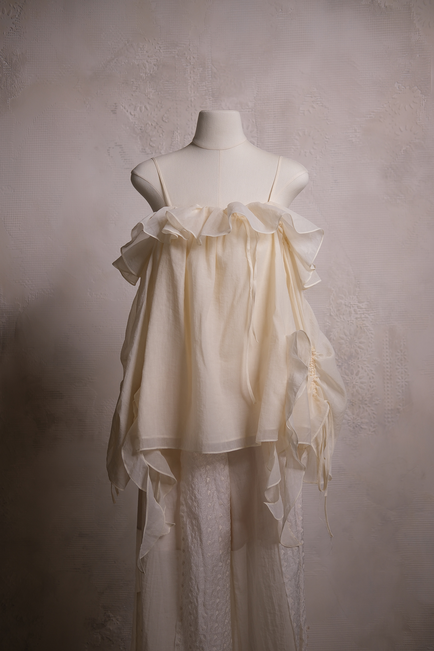 Dusk White Cotton Ruffled Holiday Strappy Off-Shoulder Shirt
white