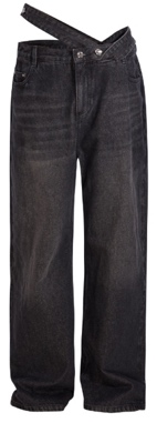 Black denim deconstructed waistband denim trousers