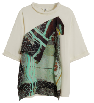 Off-white/printed rolled edge round neck patchwork printed silk scarf T-shirt