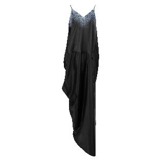 Black laser embroidered satin lace slip dress