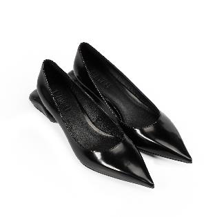 Black black mouse heel pointed leather shoes