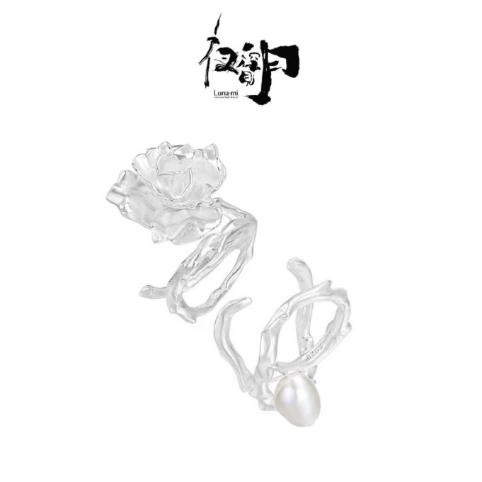 Rose stacking rings bright silver+swimming paint