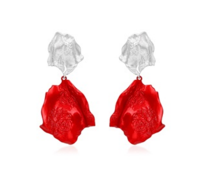Double petal earrings bright silver+187C red plating+swimming paint