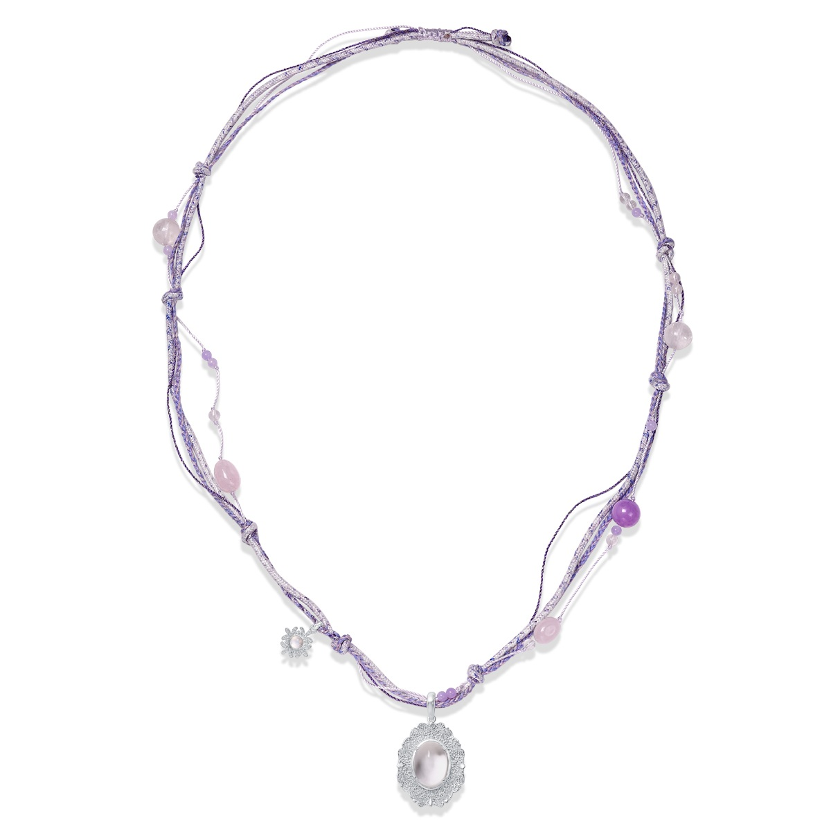 Flower braided long necklace lavender