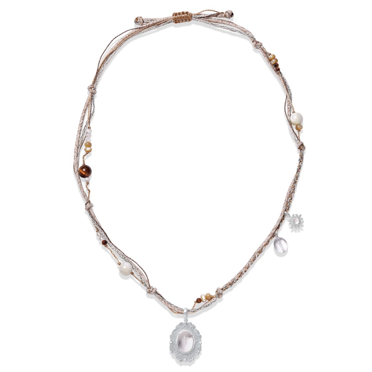 Flower braided long necklace brown tea