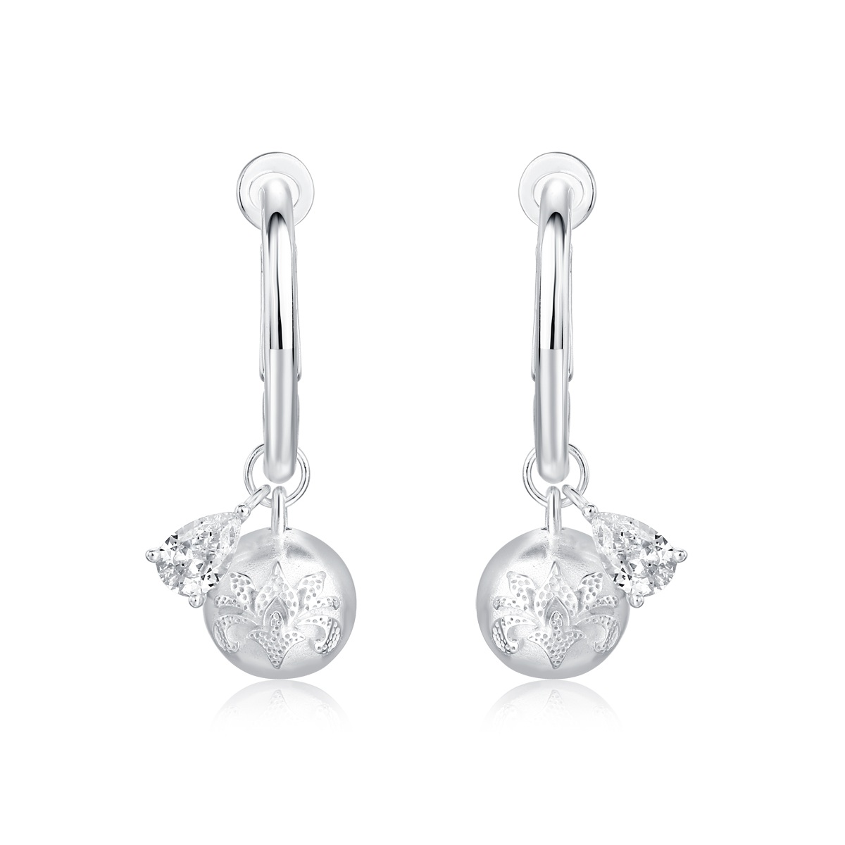 Silver Ball Honeysuckle Pendant Earrings