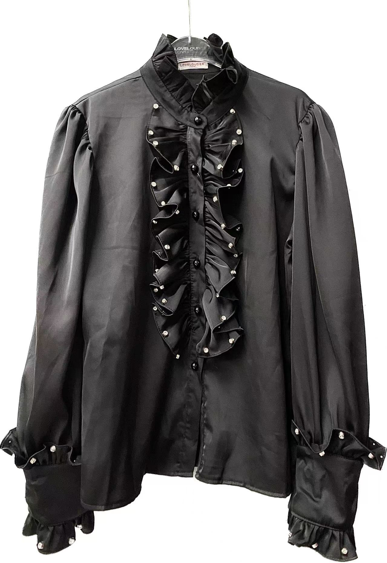 Medieval Heavy Industry Diamond Pleated Lace Shirt Black