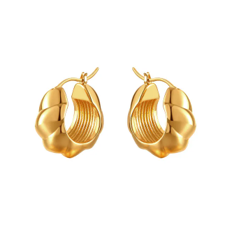 Simple series ridged twist earrings gold large size - Image 1