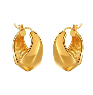 The simple series of twisted earrings gold large size - Image 1
