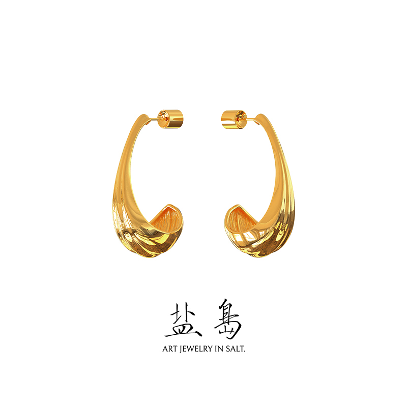 Bianzhou series one leaf long earrings gold