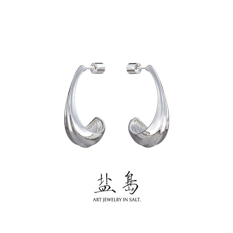 Bianzhou series one leaf long earrings white gold