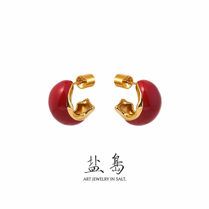 Gold scale koi enamel earrings