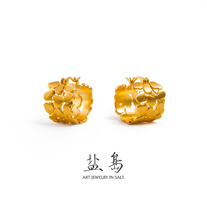Gourd Series Brushed Gourd Three-Layer Earrings Gold - Image 1