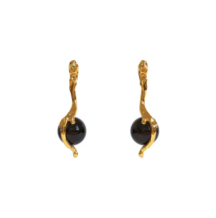 Melted wax series black agate bead earrings golden black agate - Image 1