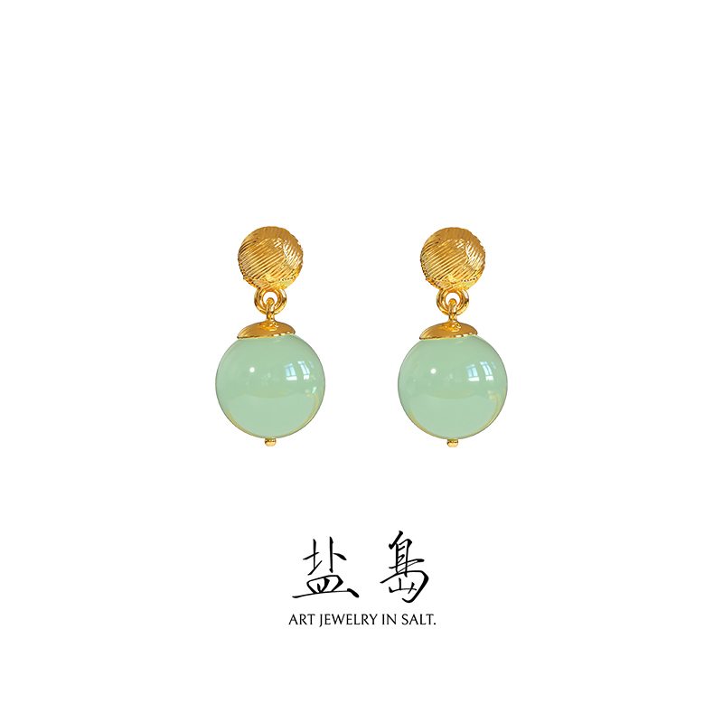Oil painting series brush strokes large and small ball earrings golden aventurine
