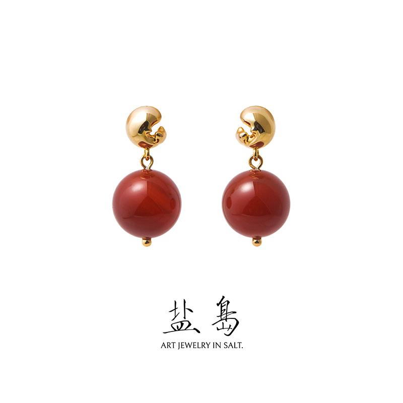 Gold Scale Koi Red Agate Earrings Gold