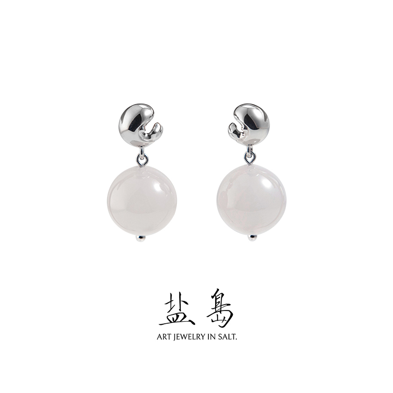 Gold scale koi earrings white gold white agate