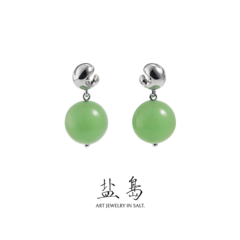 Gold scale koi earrings white gold green aventurine - Image 1