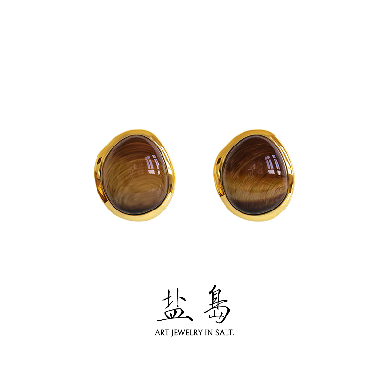 Solar term series white dew earrings tiger eye stone large size