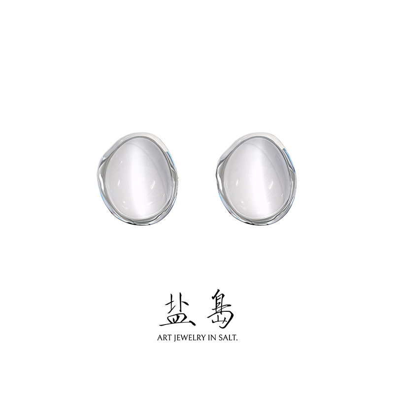 Solar term series white dew earrings white cat eye large