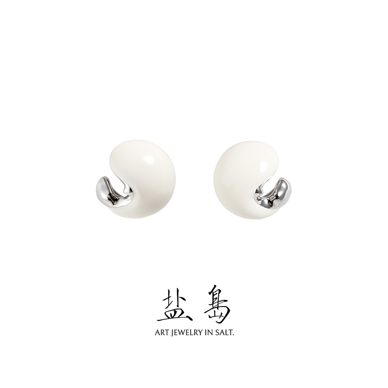 Gold scale koi earrings white gold white enamel - Image 1