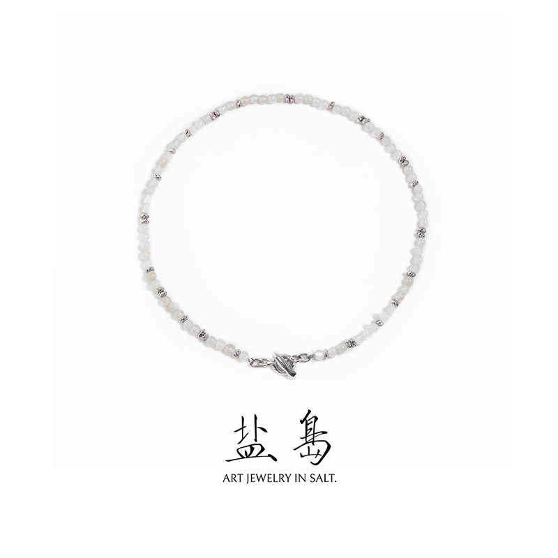Gold scale koi beaded choker white gold white agate