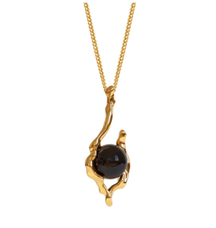 Melted Wax Series Black Agate Beads Long Pendant Necklace Golden Black Agate - Image 1